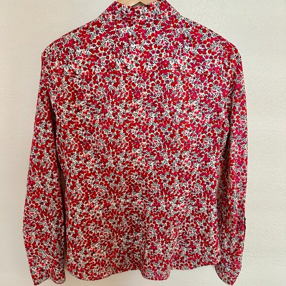 J. Crew Liberty of London  Button Up Shirt Classic Red Pink Navy Size 8 - Picture 3 of 4